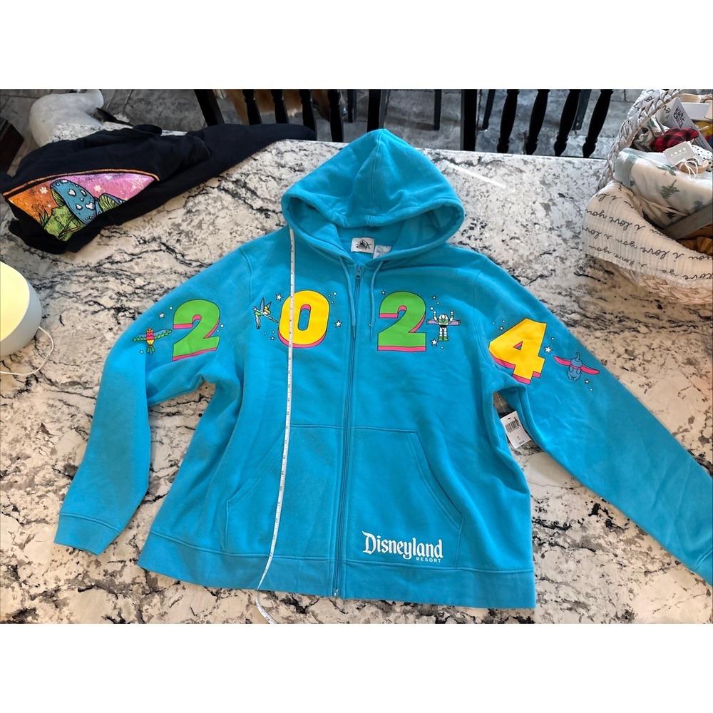 NWT Disneyland Resort 2024 Zip Hoodie Blue Neon Logo 1X Parks Vacation Souvenir